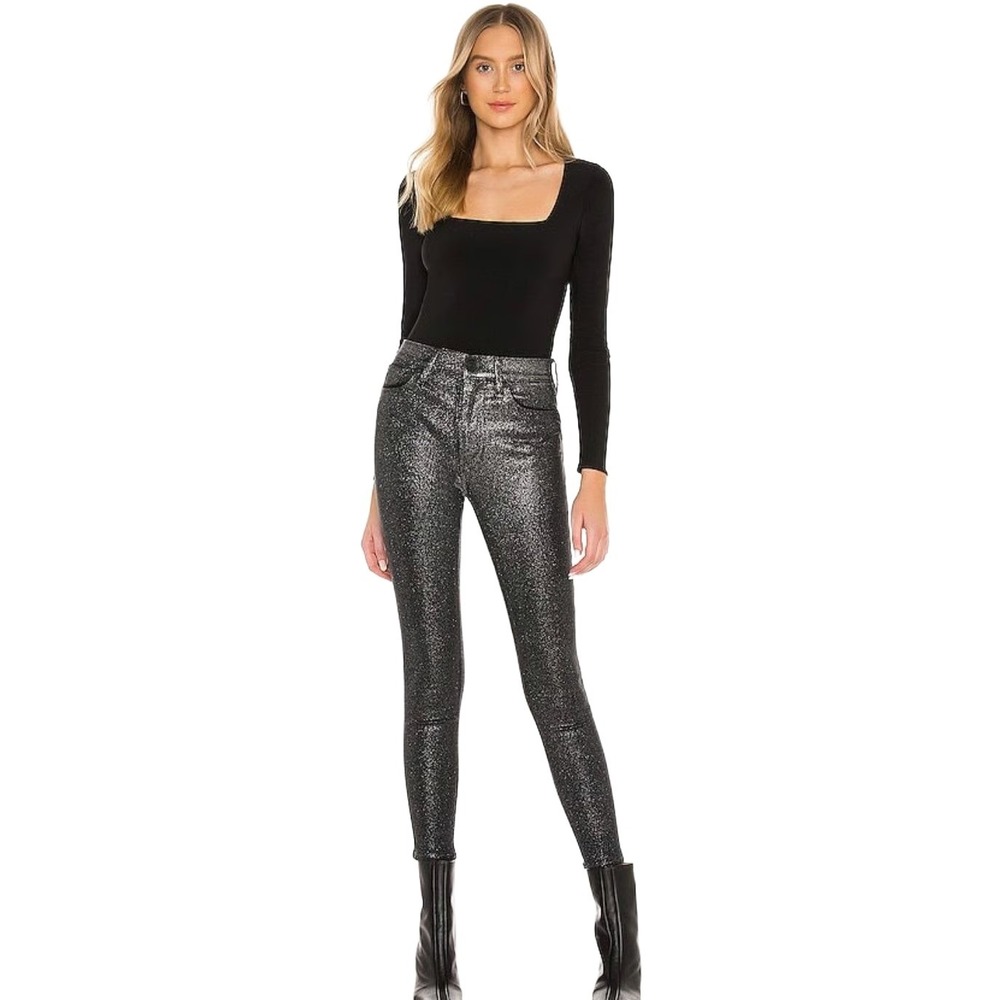 HUDSON Women's Black Glitter Barbara High Waist Super Skinny Ankle Jeans Size 27